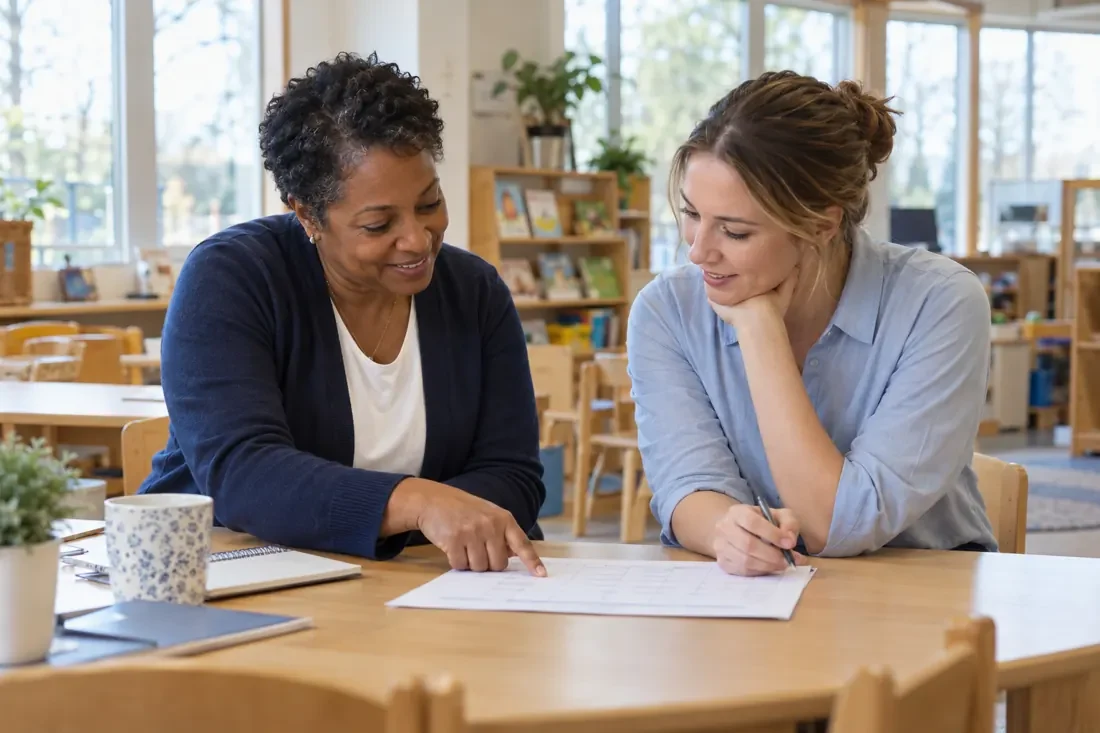 Illustrative child care professionals planning together